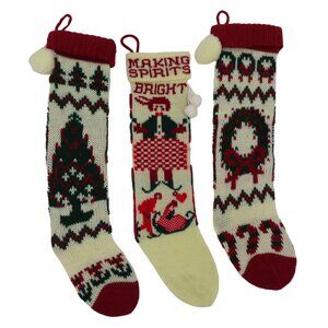 Handmade Set of 3 Knit Christmas Stockings Tree Wreath Angel Candy Cane Holiday
